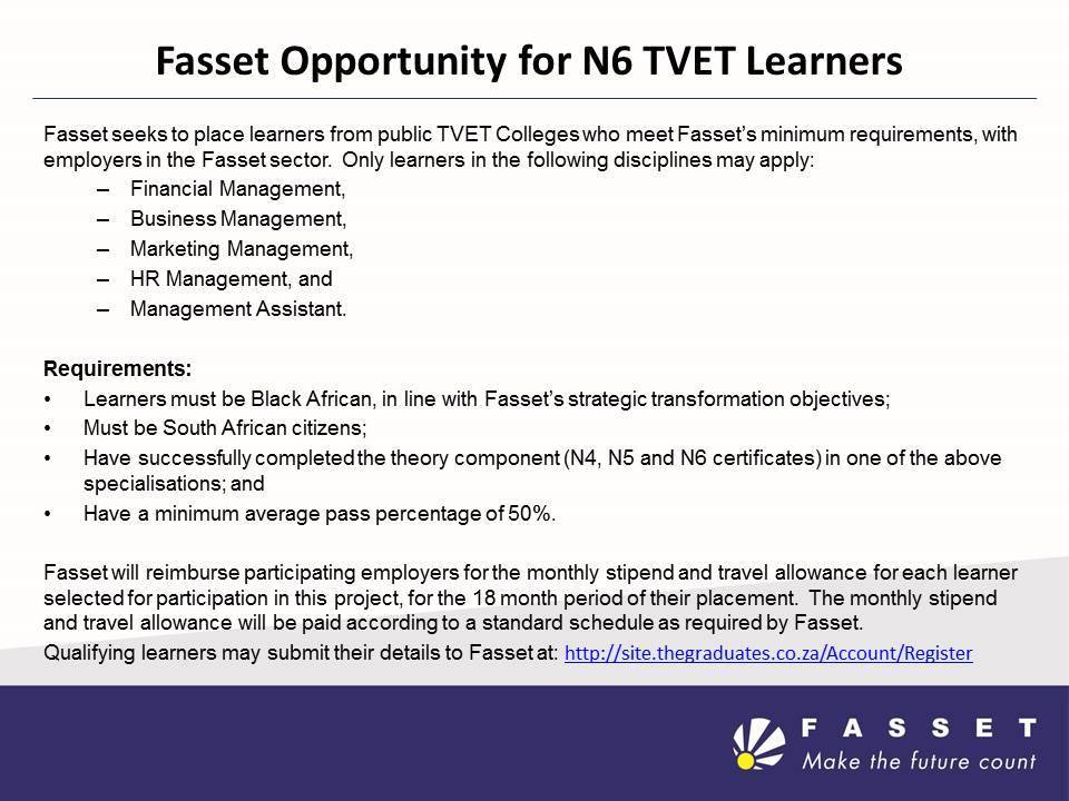 Fasset Opportunities for N6 TVET Learners