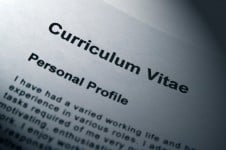 Close up of Curriculum Vitae title page CV