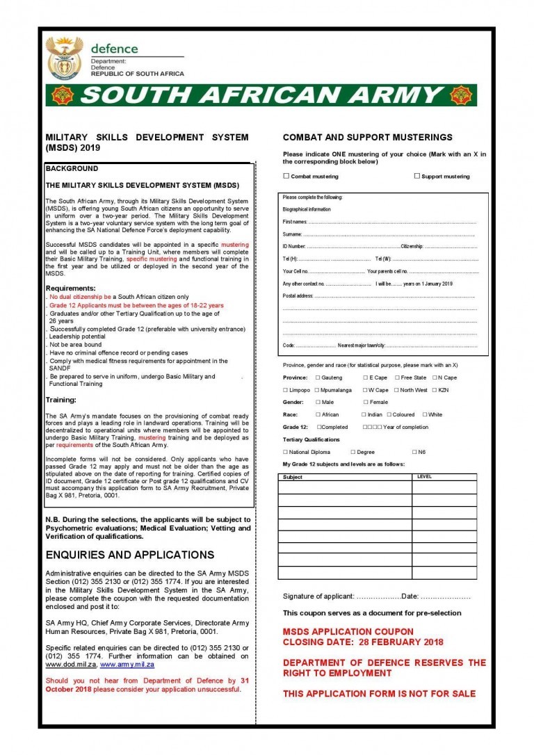 SA Military Health Services Application Forms 2016 pdf