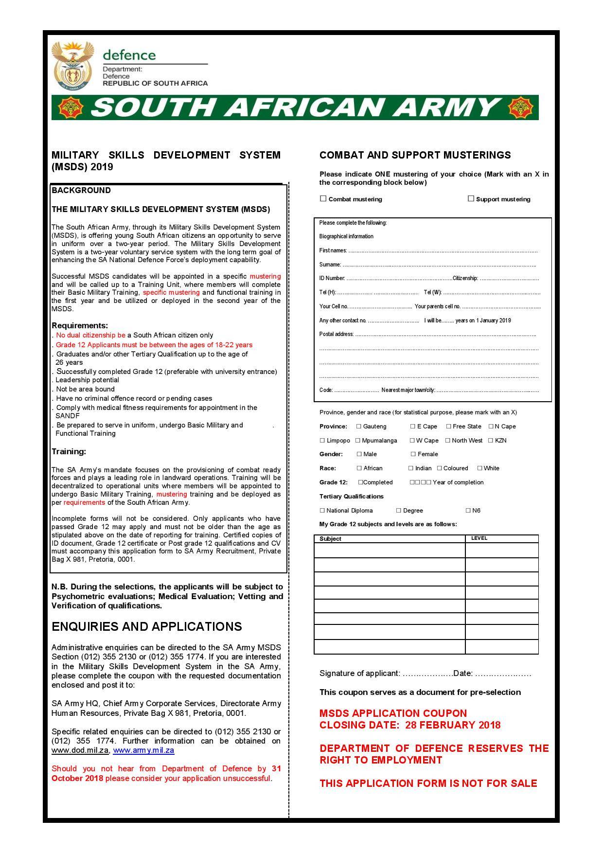 South African Military Application Forms