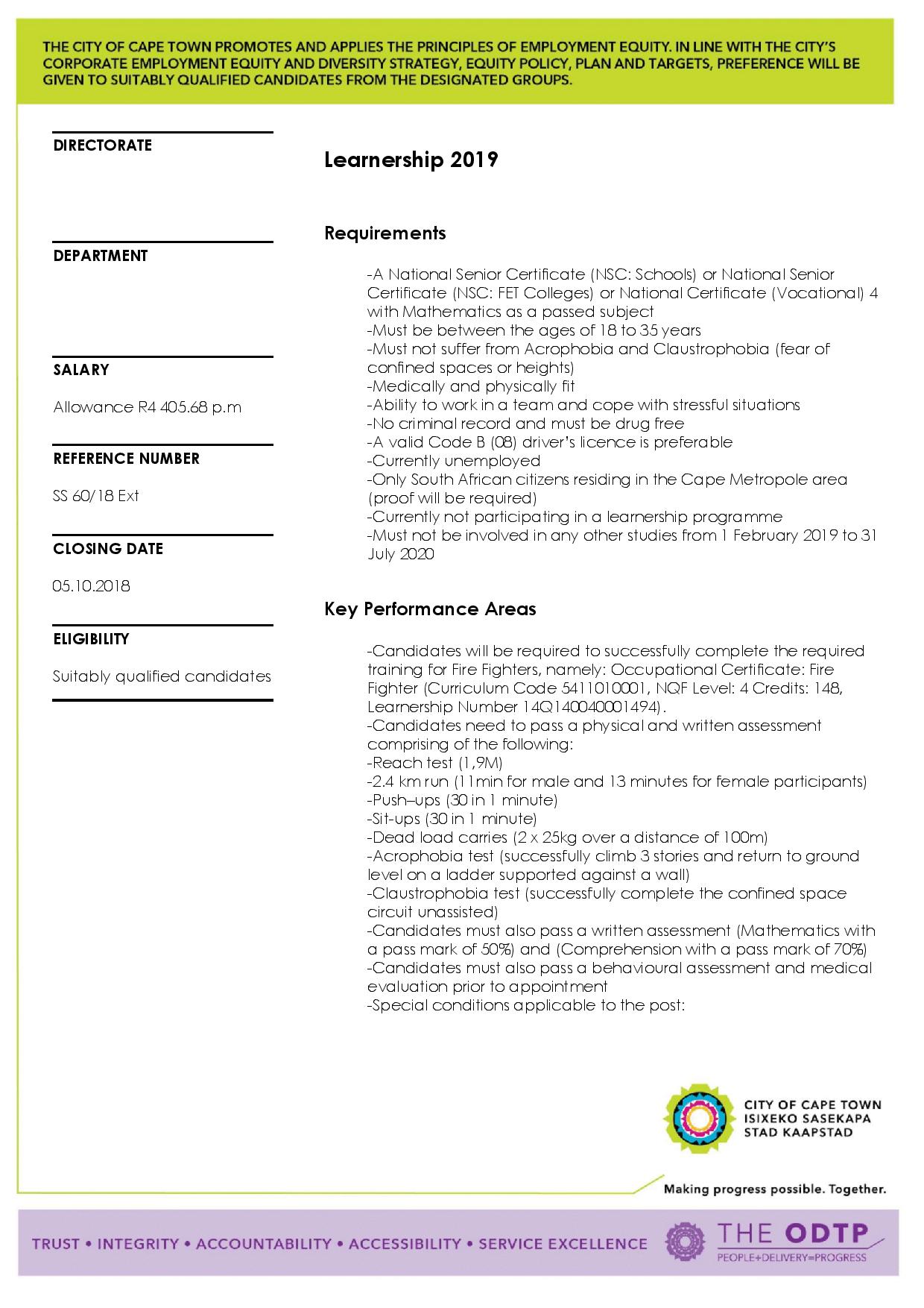 City Of Cape Town Firefighter Learnership 1