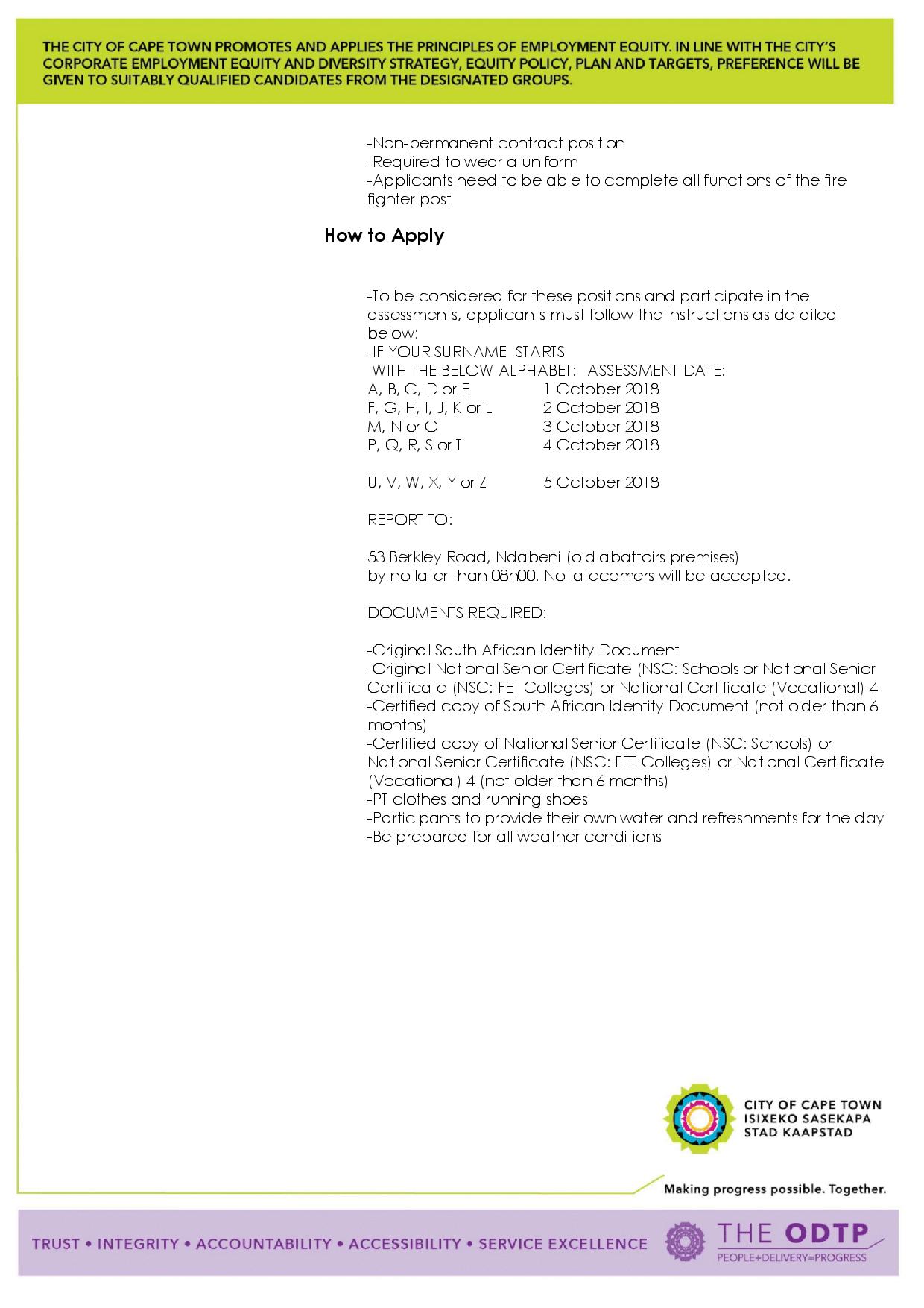 City Of Cape Town Firefighter Learnership 2
