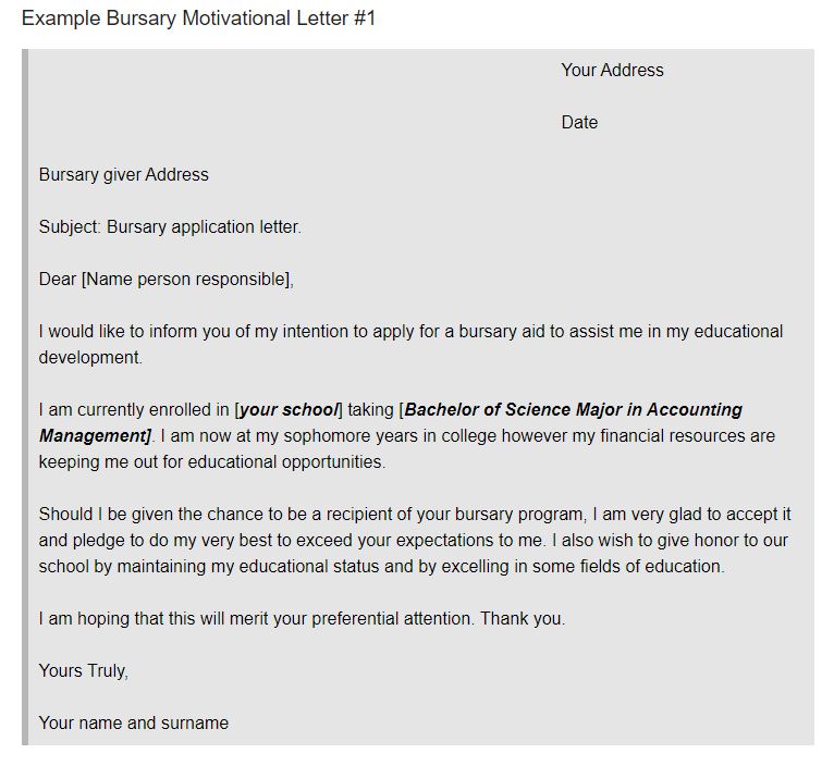 application letter for bursary example