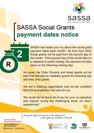 Sassa Changes Grant Payment Date schedule