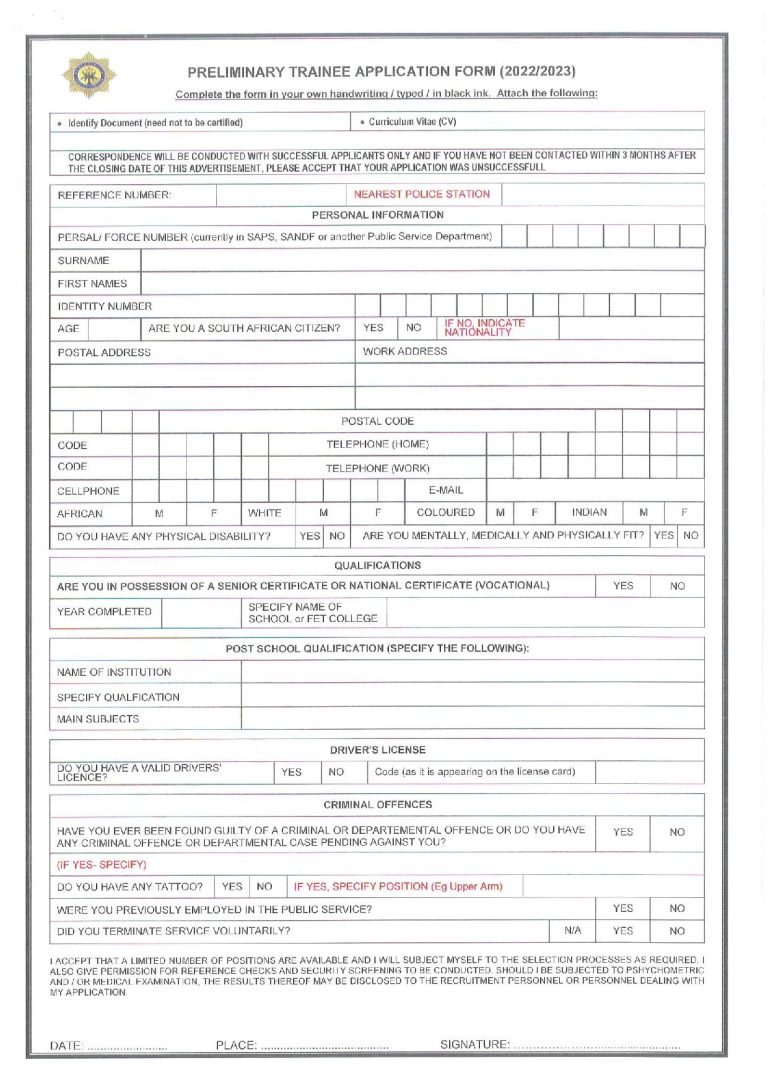 Metro Police Application Forms 2024 Brynn Christean