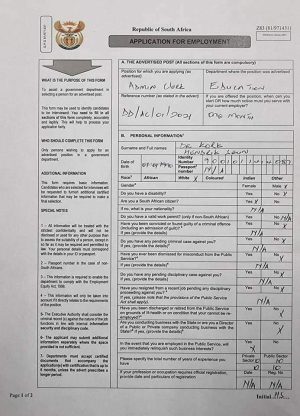 How to fill a New Z83 form as required by the government of South Africa when applying for vacancies