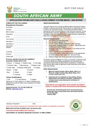 Download SA Army Application Form