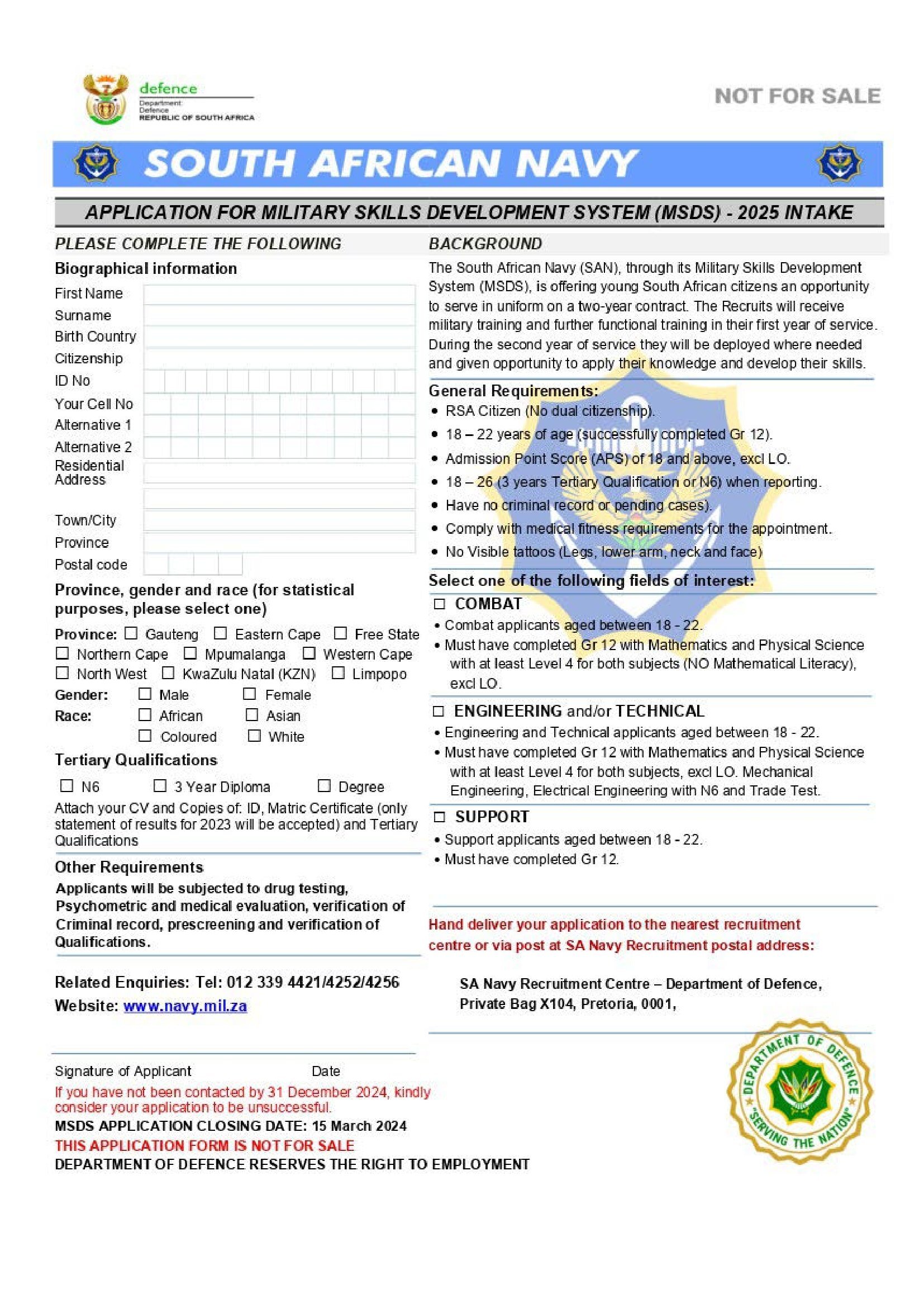SA Navy Application Form
