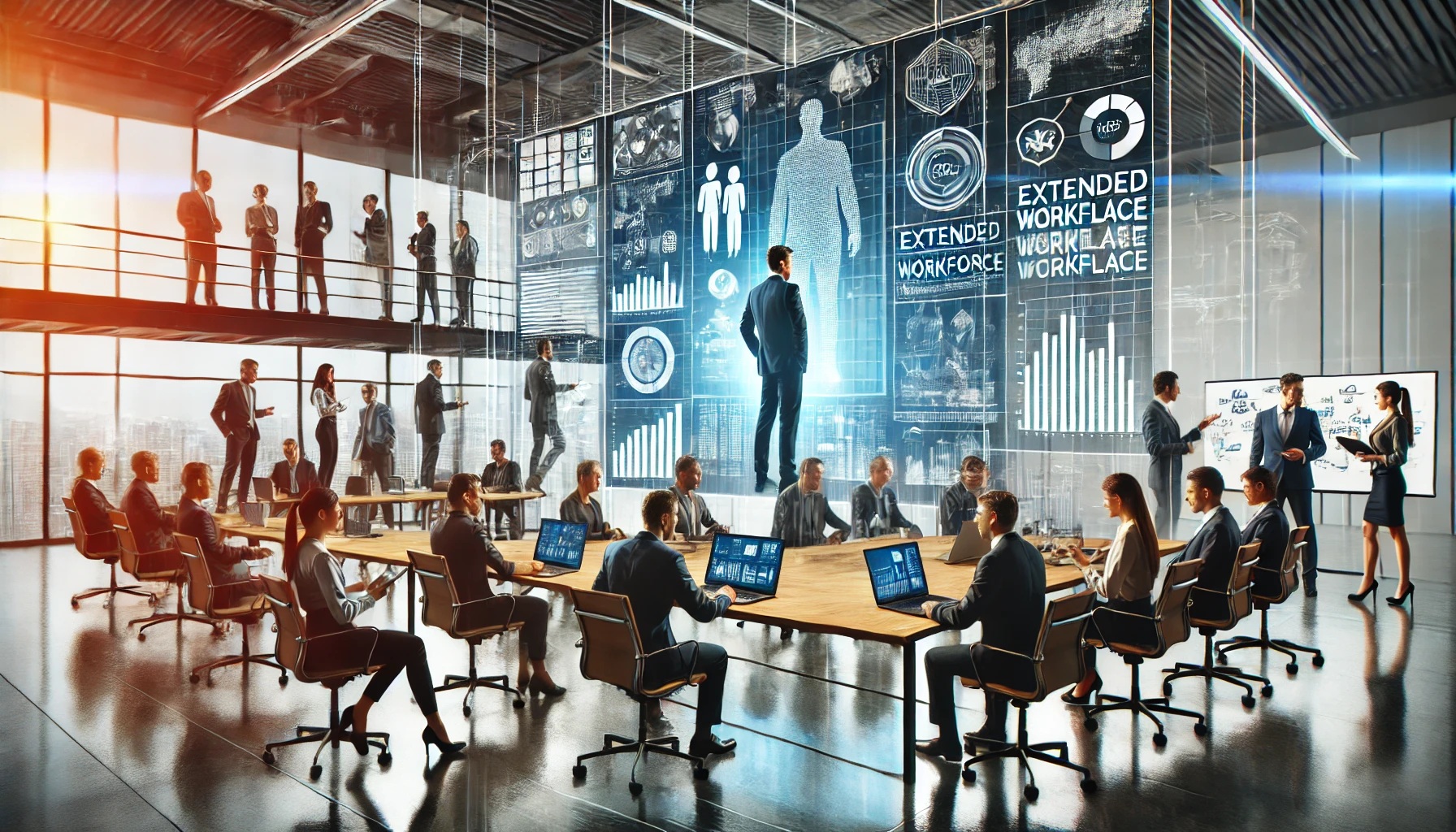 image illustrating the concept of leveraging an extended workforce for competitive advantage, emphasizing flexibility and innovation.